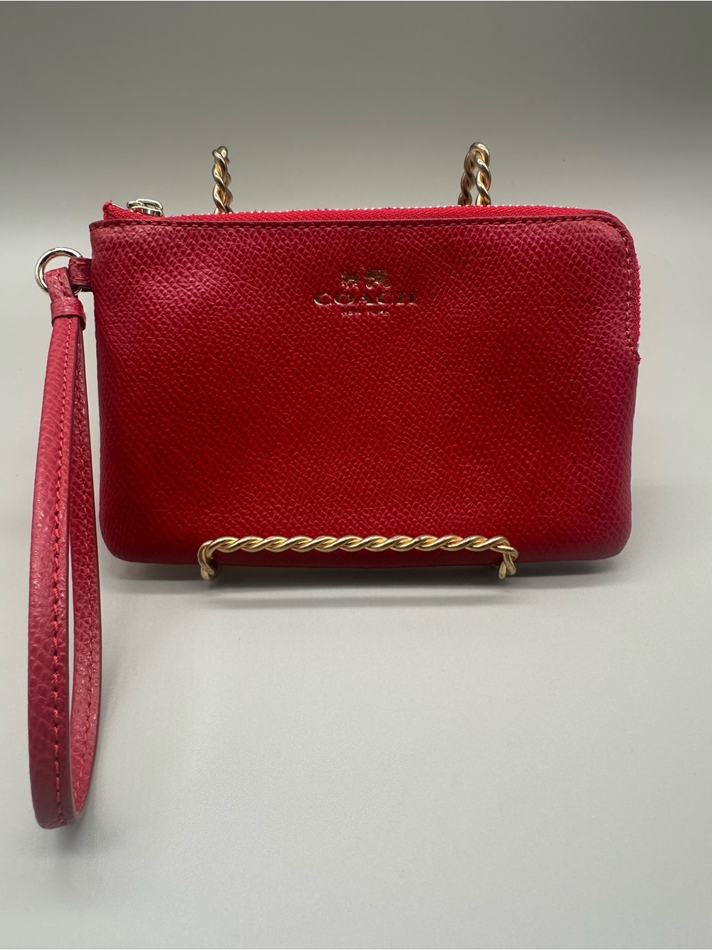 Coach Red Leather Crossgrain Zip Wristlet